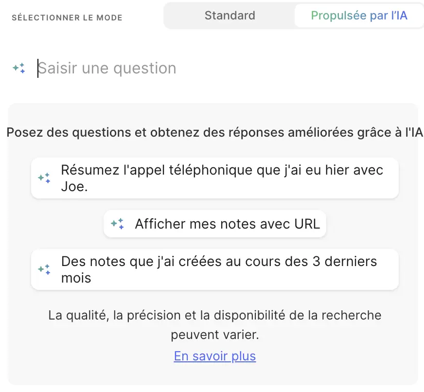 Recherche dans Evernote avec le mode propulsé par l’IA